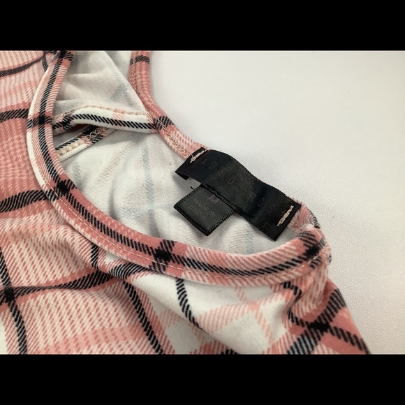 Faded Rose Pink Plaid Exposed Elastic Back Tee M - Picture 6 of 8